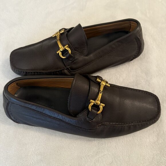 Men’s Salvatore Ferragamo Parigi Gancini Brown Leather Drivers US 9 EEE Wide - Picture 8 of 14